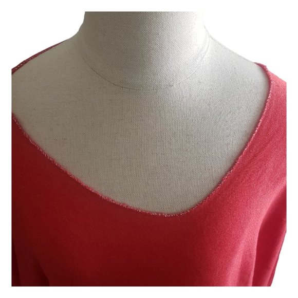 CT883 Orange Oversized V-neck Long Sleeve Blouse with Gold Trim S - Picture 2 of 4